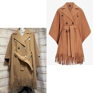 Express Women's Butterscotch Brown Fringe‎ Hem Poncho Jacket with Belted…